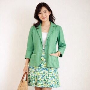 Elie Tahari Green Snap Front Blazer Jacket Grosgrain Trim Womens Size 0 Small